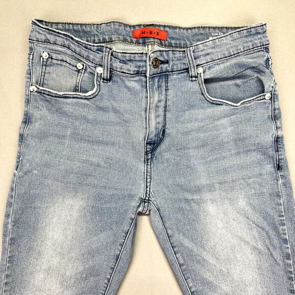 MBX Jeans Mens Blue‎ Dark Washed Slim Fit Straight Leg Casual Jeans Tag 32x32 - Picture 2 of 16